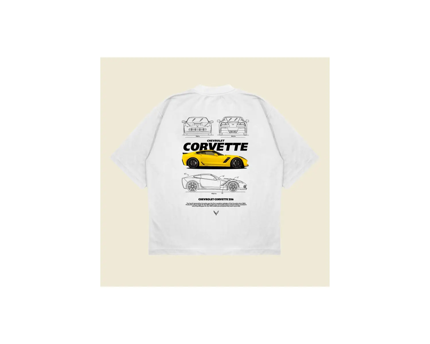 Chevrolet Corvette Baskılı Oversize Unisex Pamuklu Nefes Alan Kalın Kumaşlı