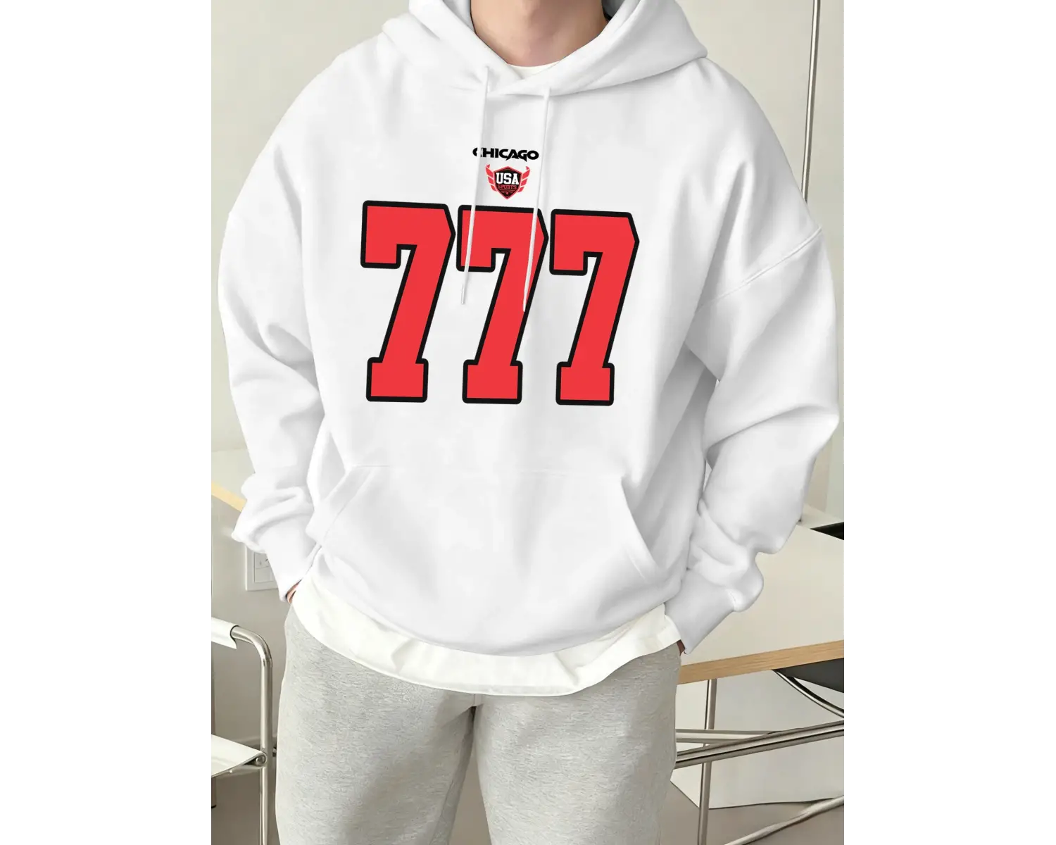 Chicago ABD Numarası 777 Baskılar Erkekler Hoody High Street Casual Tişörtü Gevşek Tüm Maç Sp