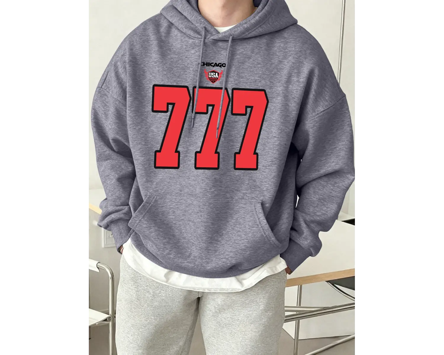 Chicago ABD Numarası 777 Baskılar Erkekler Hoody High Street Casual Tişörtü Gevşek Tüm Maç Sp