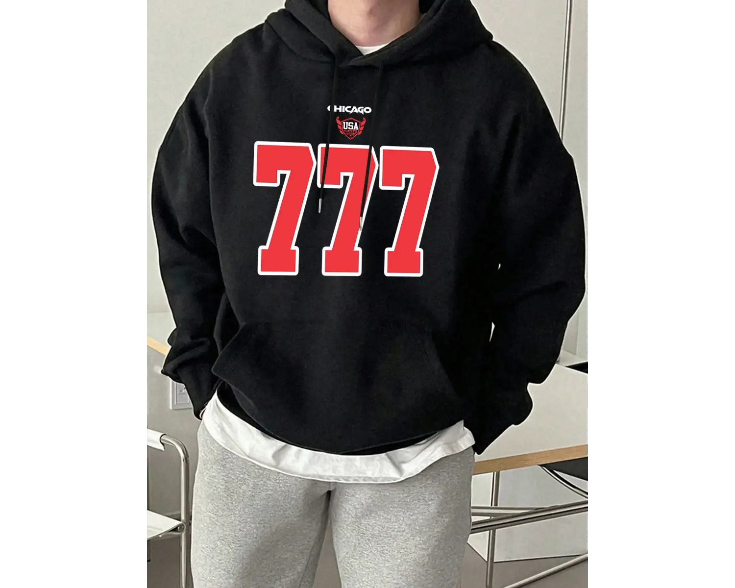 Chicago ABD Numarası 777 Baskılar Erkekler Hoody High Street Casual Tişörtü Gevşek Tüm Maç Sp