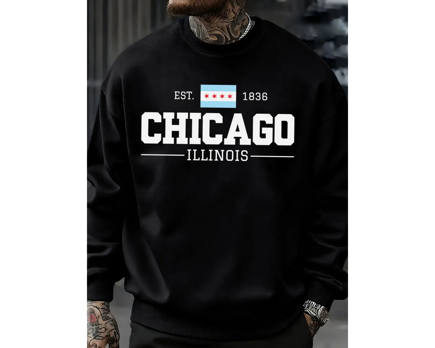 Chicago Illinois Baskılı Sonbahar Erkekler Kazak Yumuşak Giysiler Büyük Boy Sokak Kazak Polar