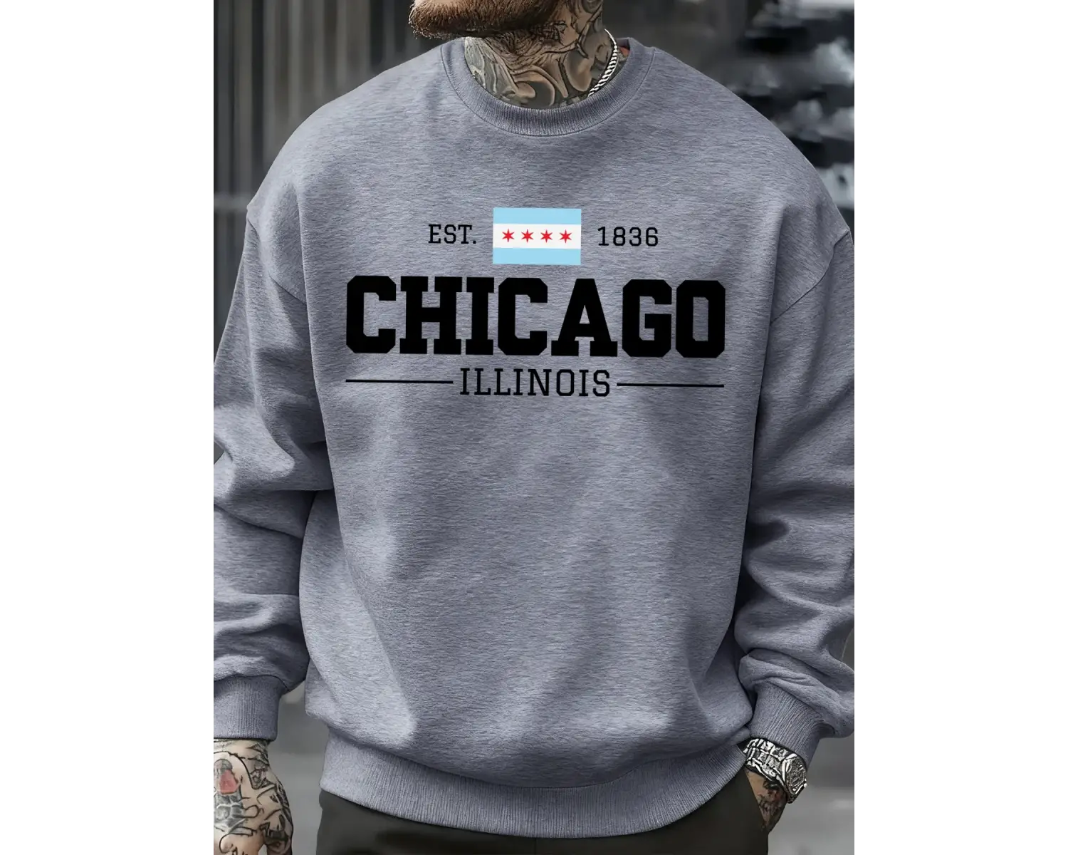 Chicago Illinois Baskılı Sonbahar Erkekler Kazak Yumuşak Giysiler Büyük Boy Sokak Kazak Polar