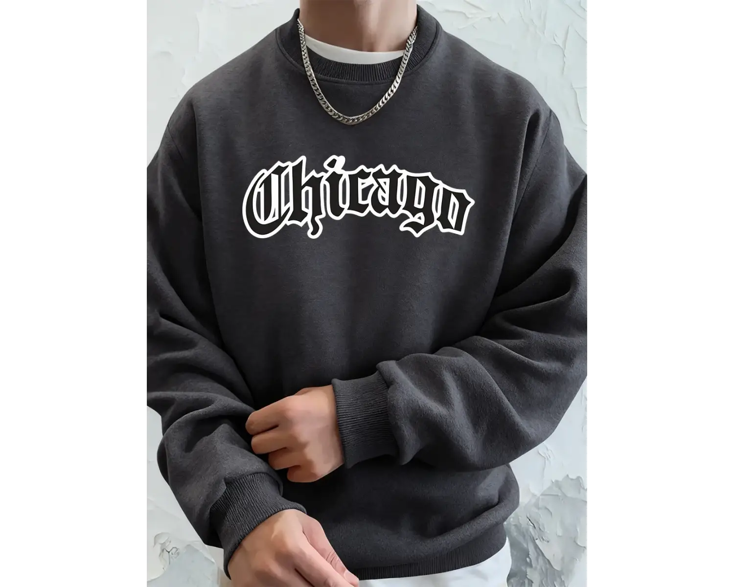 Chicago Letter Baskılı Erkek Sweatshirtleri Kışlık Bisiklet Yaka Kapüşonlu Sokak Stili Polar