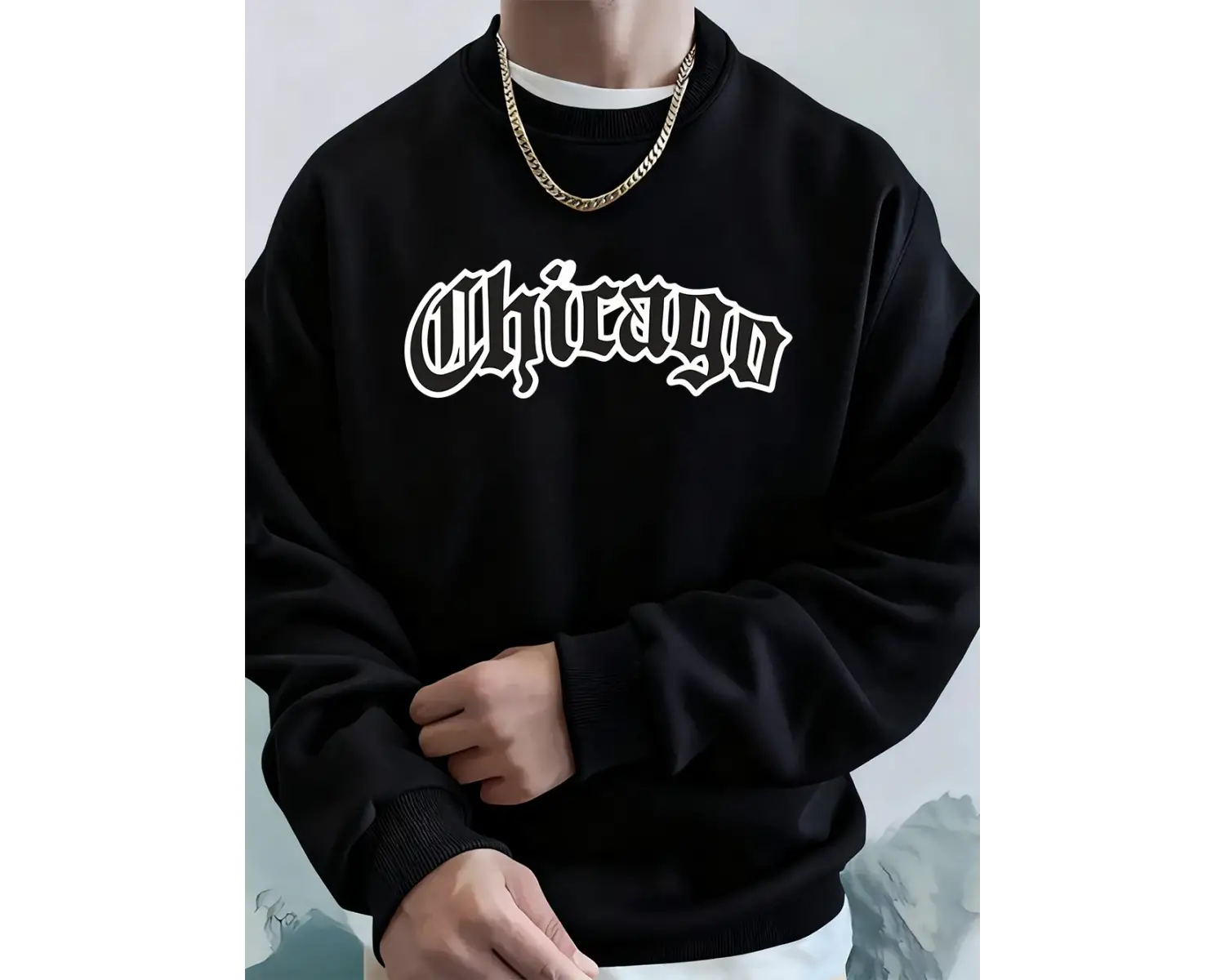 Chicago Letter Baskılı Erkek Sweatshirtleri Kışlık Bisiklet Yaka Kapüşonlu Sokak Stili Polar