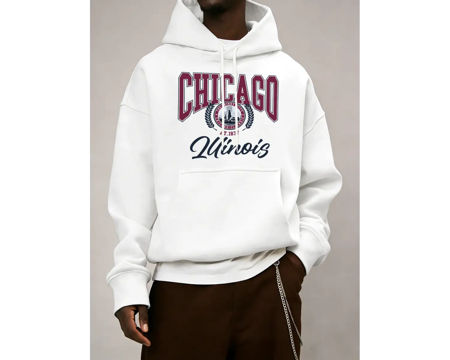 Chicago Luinois At 1837 Desen Erkekler Kapüşonlular Cep Retro Kazaklar Rahat Hip Hop Uzun Kol