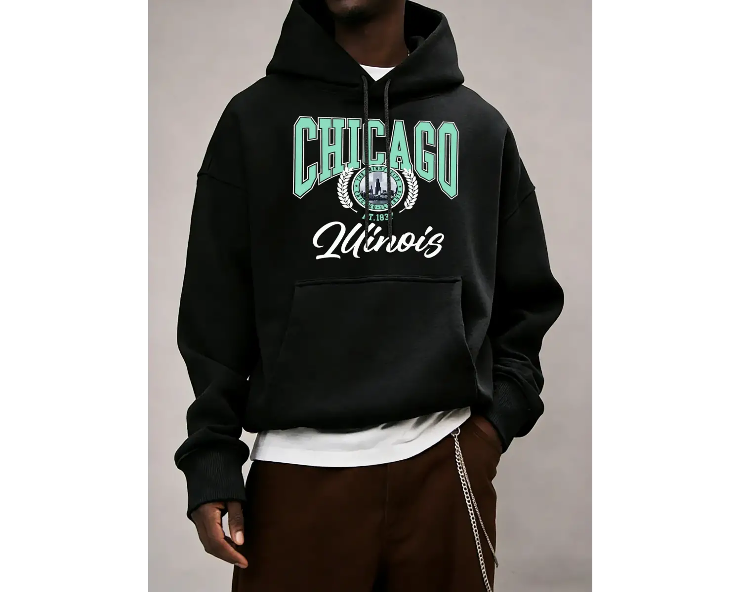 Chicago Luinois At 1837 Desen Erkekler Kapüşonlular Cep Retro Kazaklar Rahat Hip Hop Uzun Kol