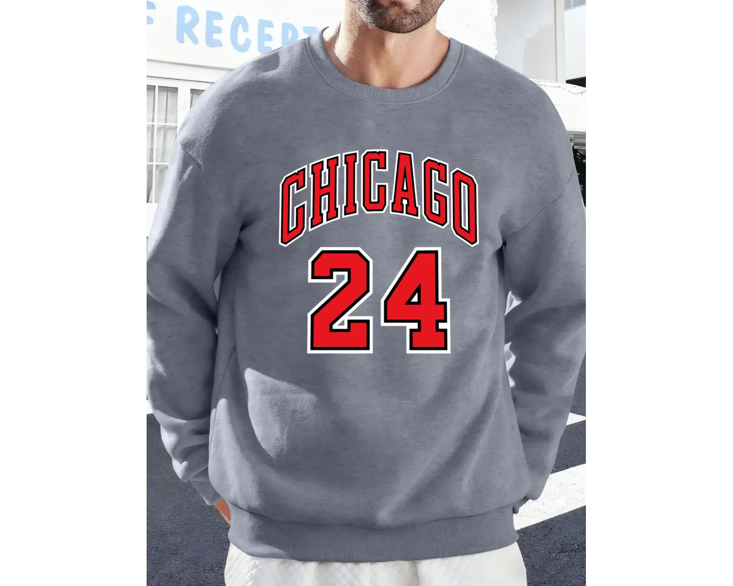 Chicago Number 24 Letter Baskılı Erkek Kazakları Rahat Sokak Modası Polar Sweatshirt Yuvarlak