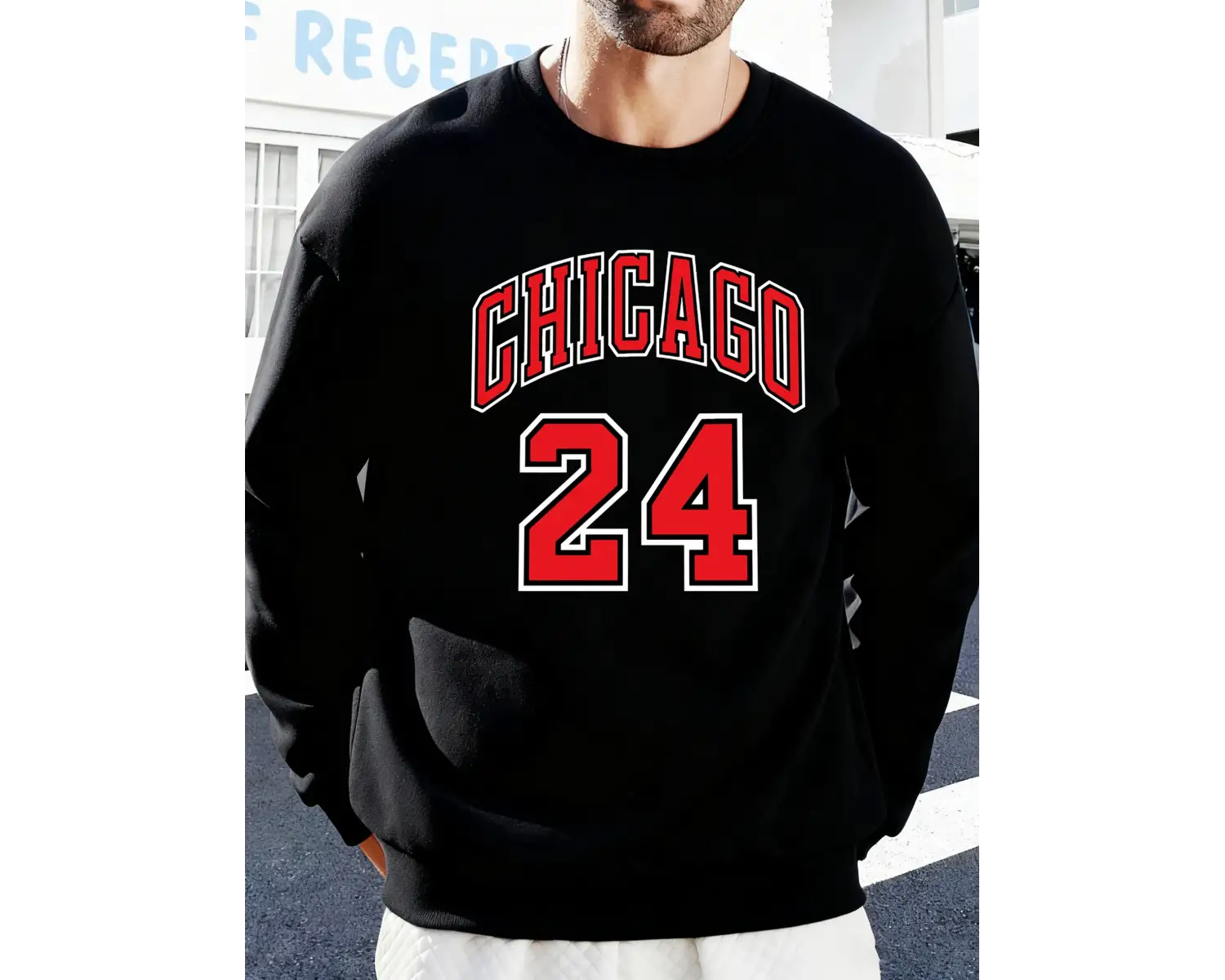 Chicago Number 24 Letter Baskılı Erkek Kazakları Rahat Sokak Modası Polar Sweatshirt Yuvarlak