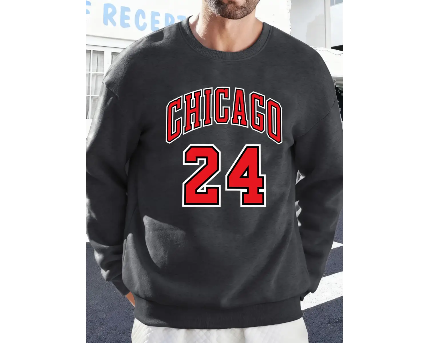 Chicago Number 24 Letter Baskılı Erkek Kazakları Rahat Sokak Modası Polar Sweatshirt Yuvarlak