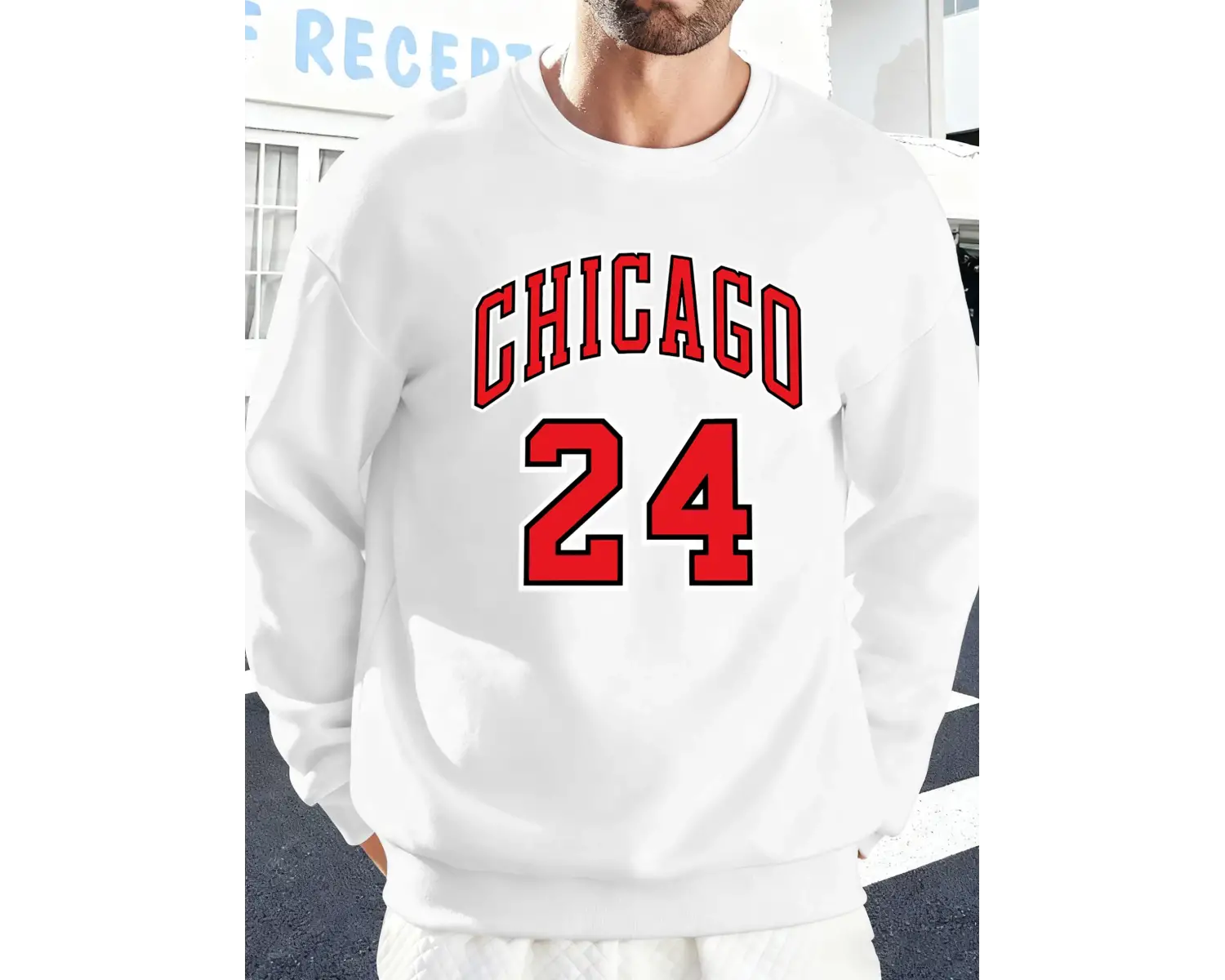 Chicago Number 24 Letter Baskılı Erkek Kazakları Rahat Sokak Modası Polar Sweatshirt Yuvarlak