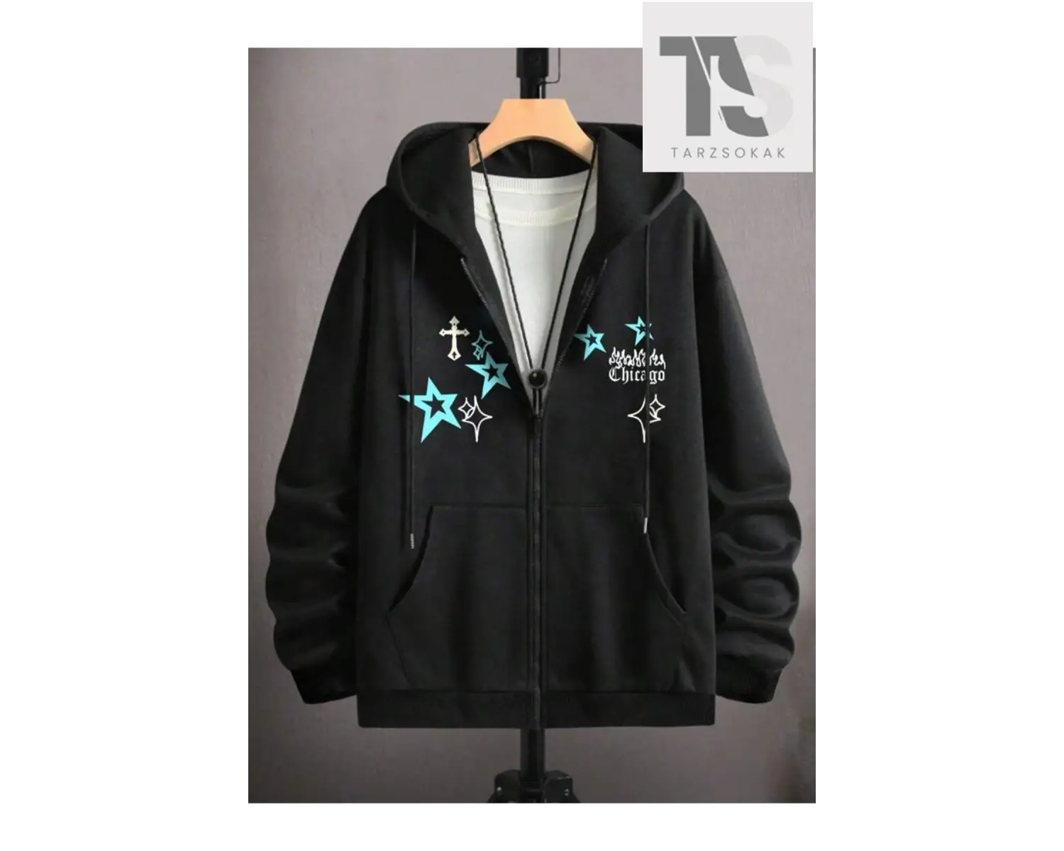 Chicago Star Sembol Sweatshirt Fermuarlı Hırka Siyah