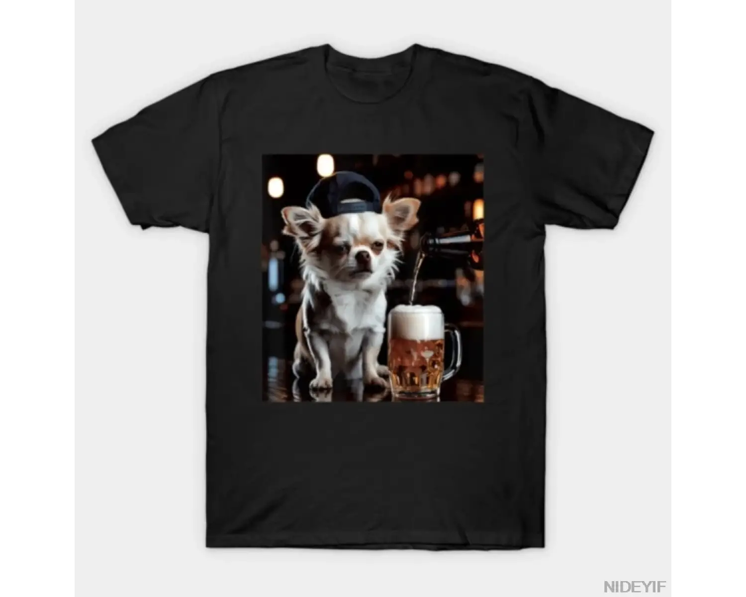 Chihuahua Bira İçen Kupa İçeren Köpek Memesi Şapkalı Evcil Hayvan Tişörtü Erkekler ve Kadınla