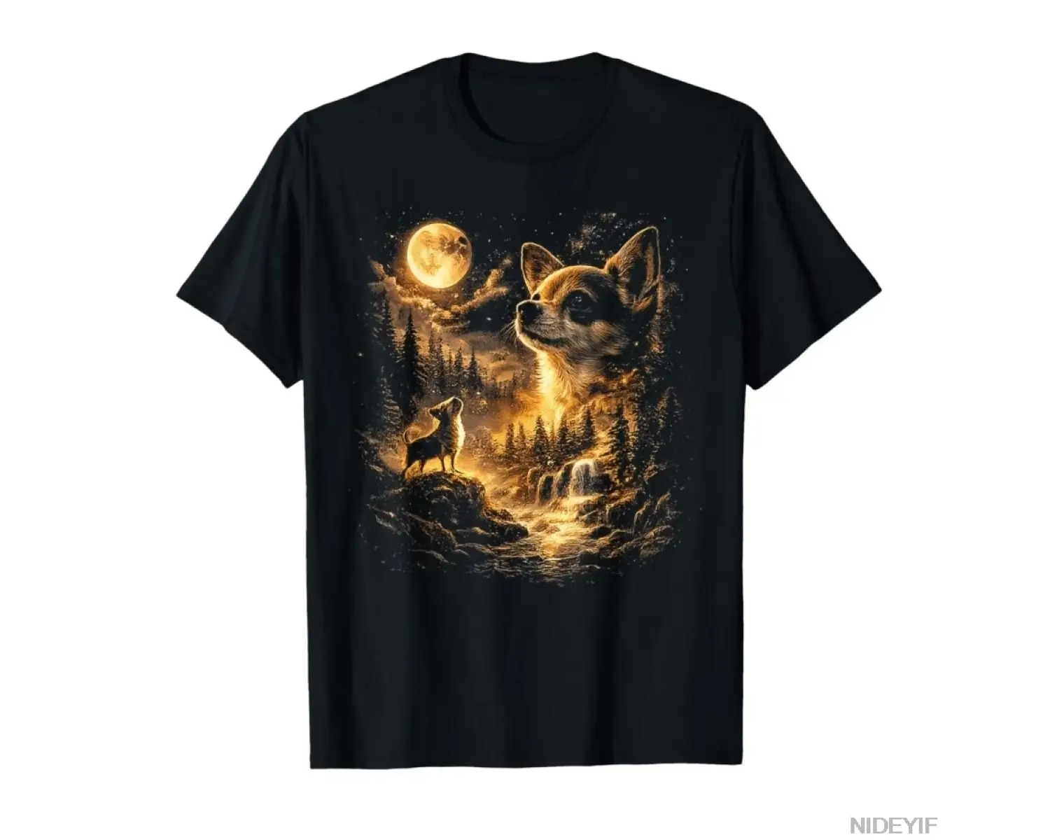 Chihuahua Howling to The Moon Meme Vintage 90lar Retro T-shirt Erkekler Kadınlar Için % 100%