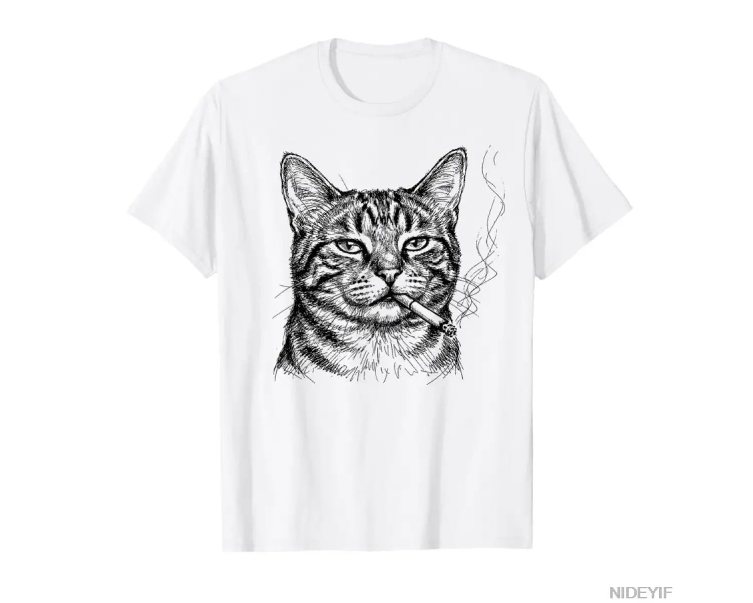 Chill Cat Sigara İçme Kroki Sanat Kedi Sevgilisi Tasarım T-shirt Erkekler Kadınlar Için % 100