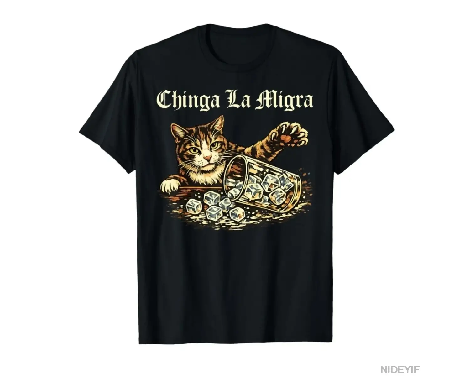 Chinga la migra Komik Kedi Vintage T-shirt Erkekler Kadınlar Için % 100% Pamuk T Shirt Kısa K