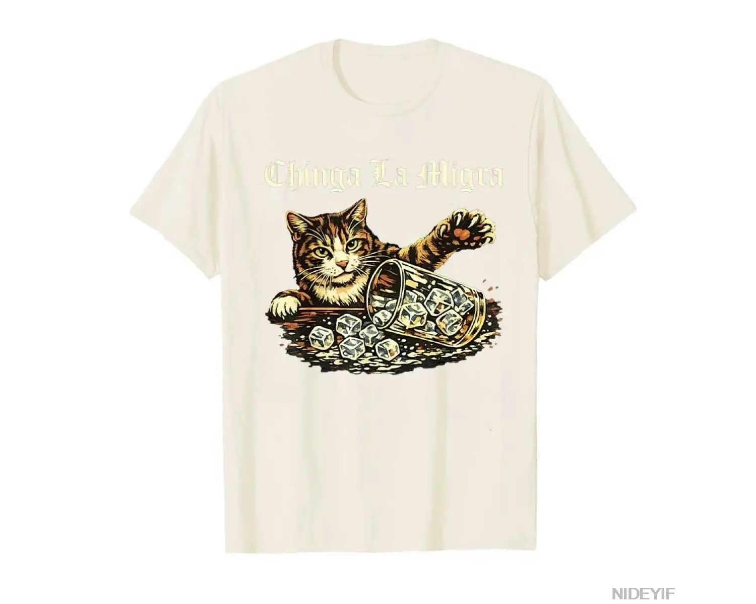 Chinga la migra Komik Kedi Vintage T-shirt Erkekler Kadınlar Için % 100% Pamuk T Shirt Kısa K