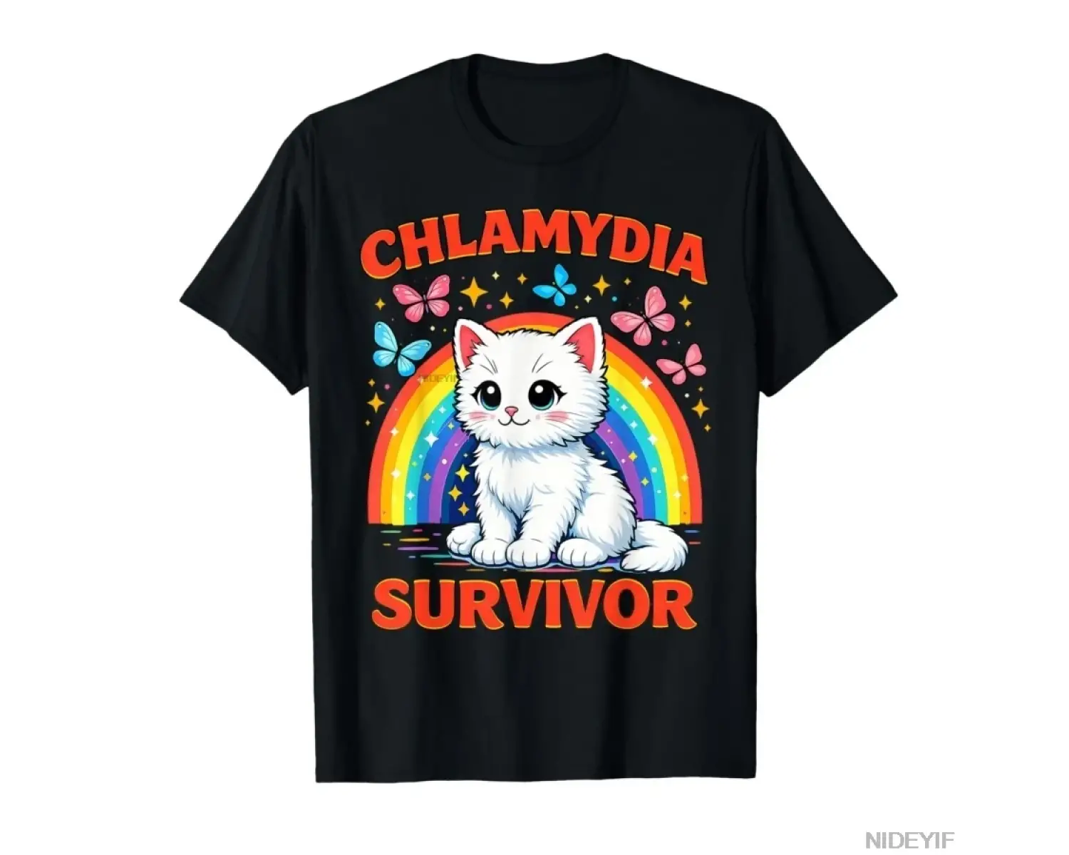 Chlamydia Survivor Komik Alaycı Beyaz Yavru Gökkuşağı T-shirt Erkekler Kadınlar Için % 100% P
