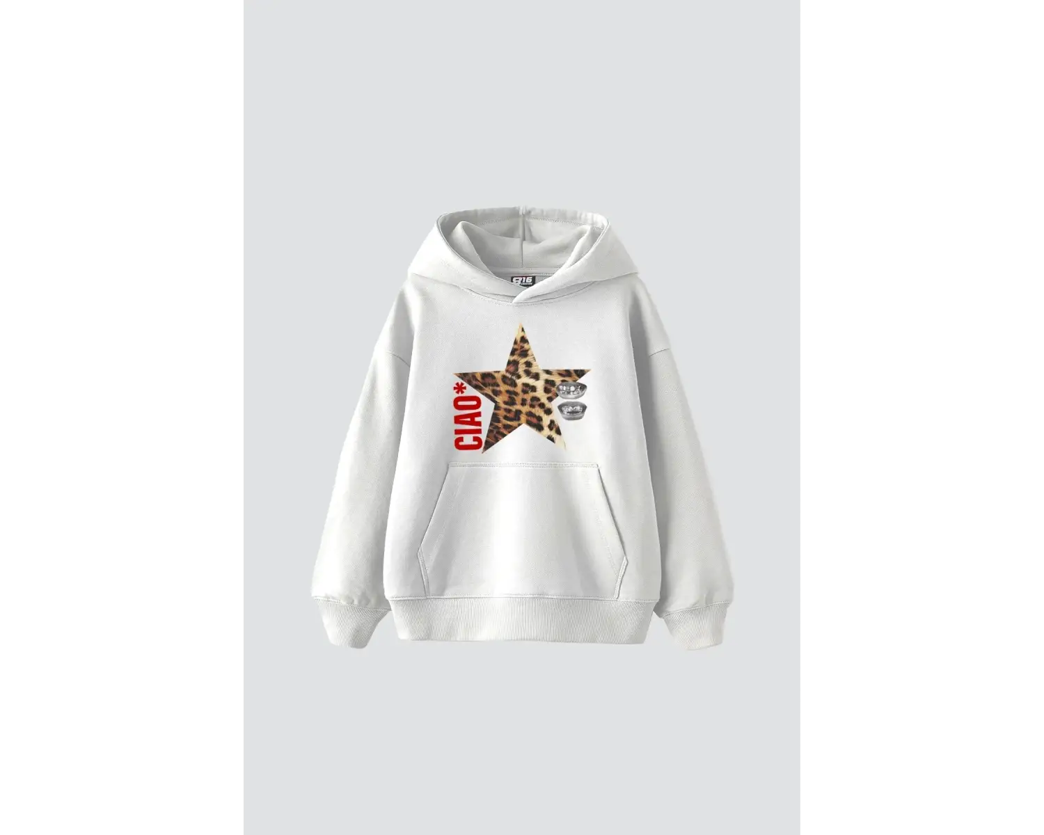 Ciao Yıldız Baskılı Oversize Unisex Beyaz