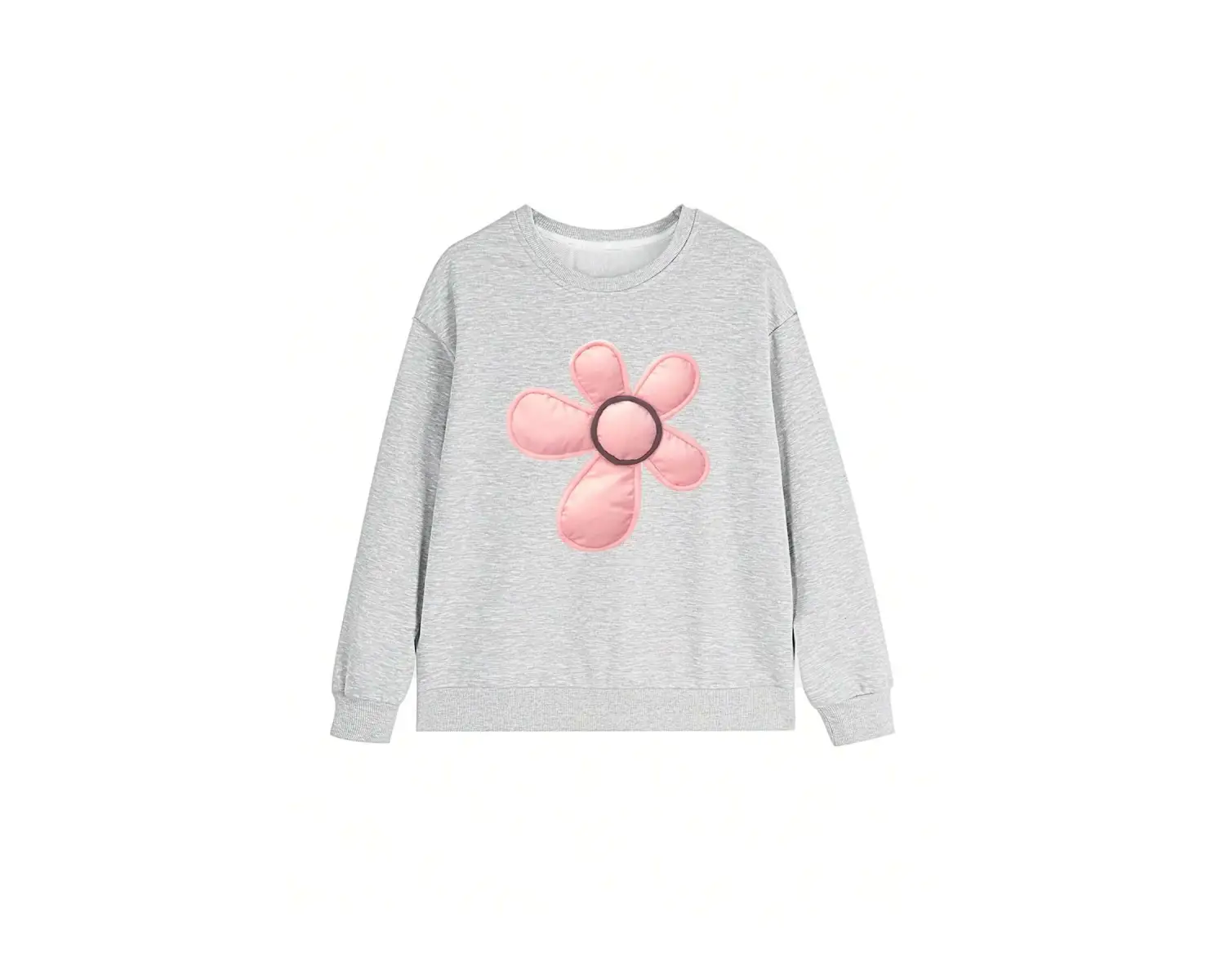 Çiçek Desenli Düşük Omuz Büyük Beden Sweat Gri