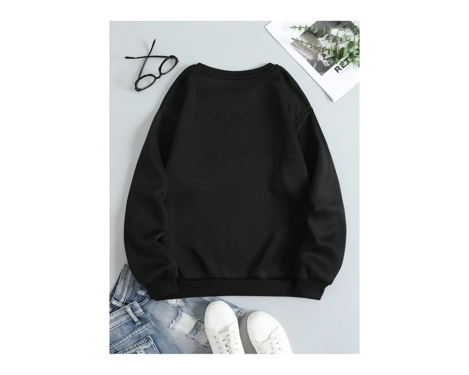 Çiçek Desenli Termal Astarlı Sweat Siyah