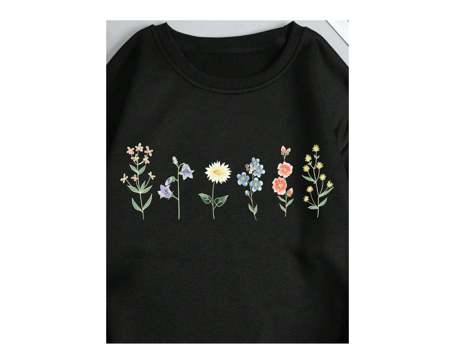 Çiçek Desenli Termal Astarlı Sweat Siyah