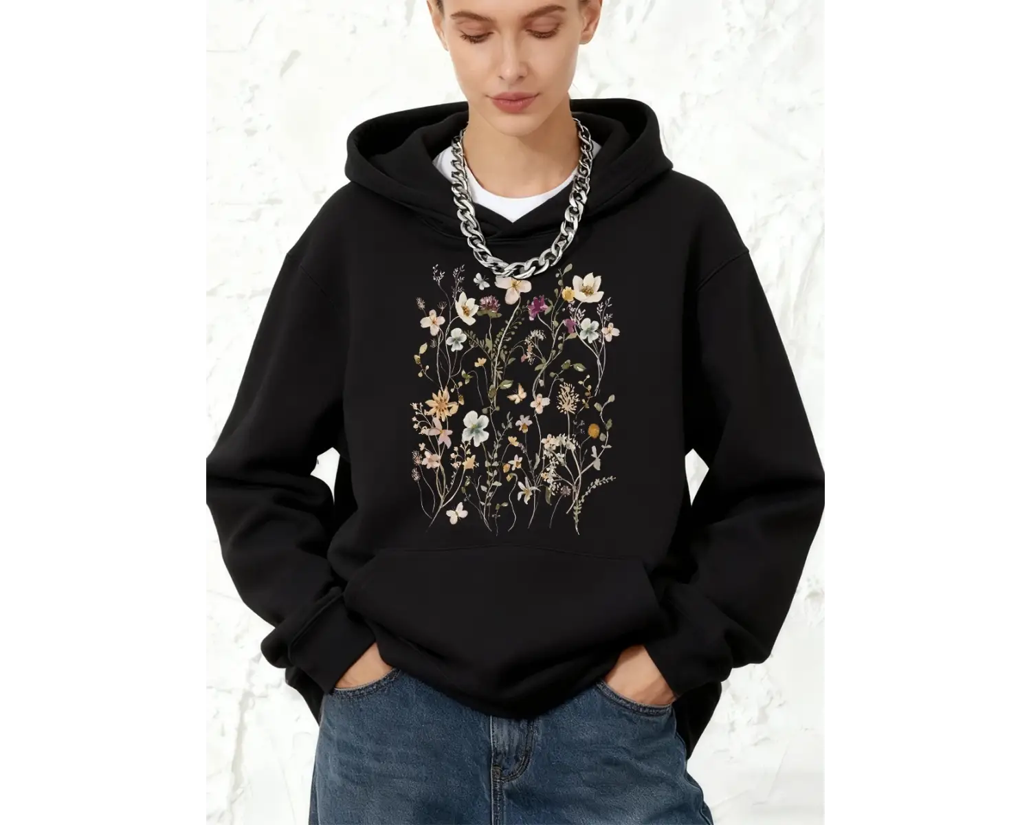 Çiçek Kümeleri Baskılar Pamuk Kapüşonlular Kadın Kış Gevşek Tişörtü Polar Sıcak Koşu Kazak Ra
