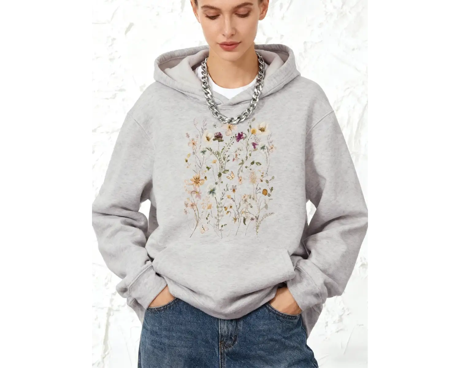 Çiçek Kümeleri Baskılar Pamuk Kapüşonlular Kadın Kış Gevşek Tişörtü Polar Sıcak Koşu Kazak Ra
