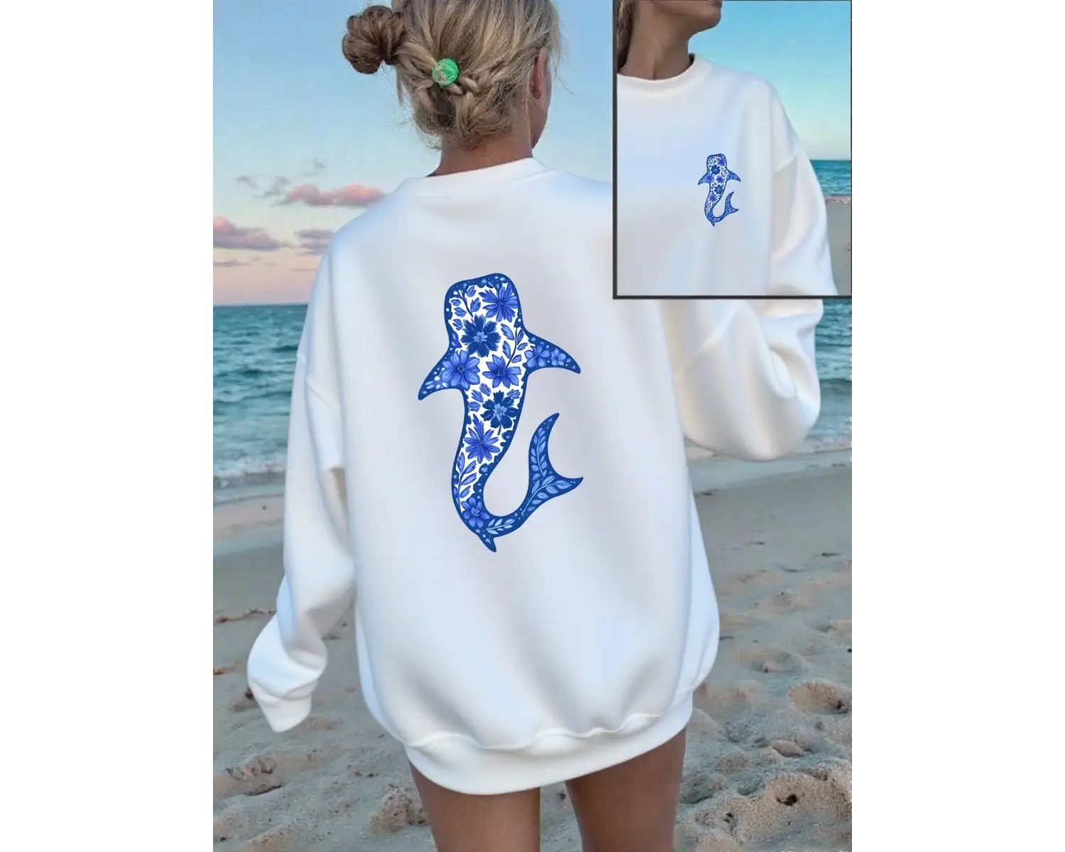 Çiçek Sperm Balinası Baskılı Sweatshirtler Kadınlar Kışlık Polar Sıcak Kapüşonlu Üstler Yuvar