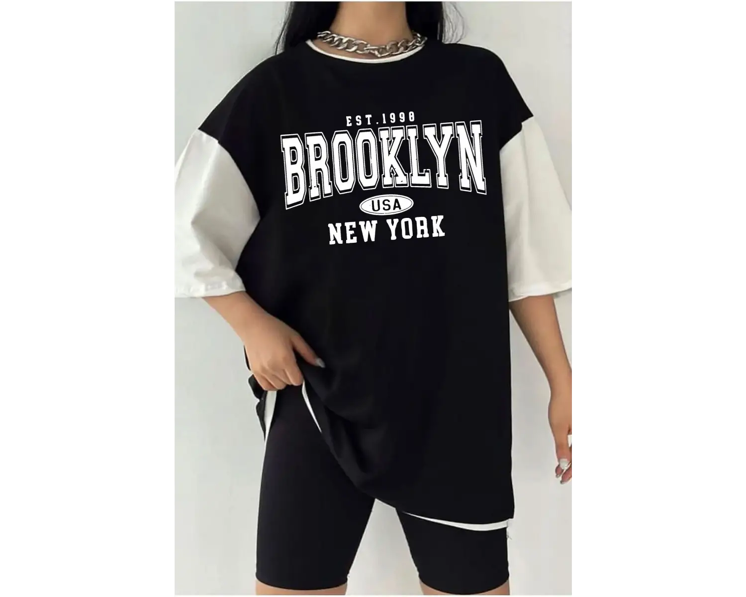 Çift Renk BROOKLYN 1898 Baskılı Unisex Tshirt