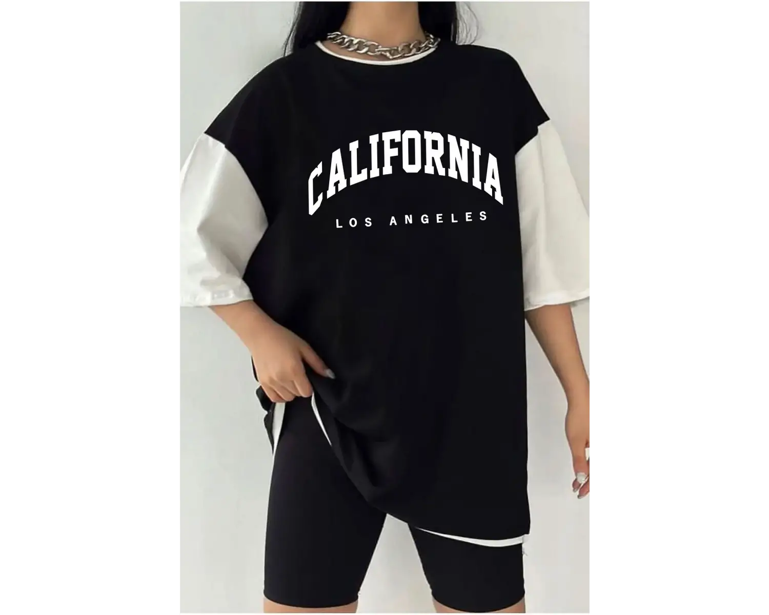 Çift Renk California NEW YORK Baskılı Unisex Tshirt