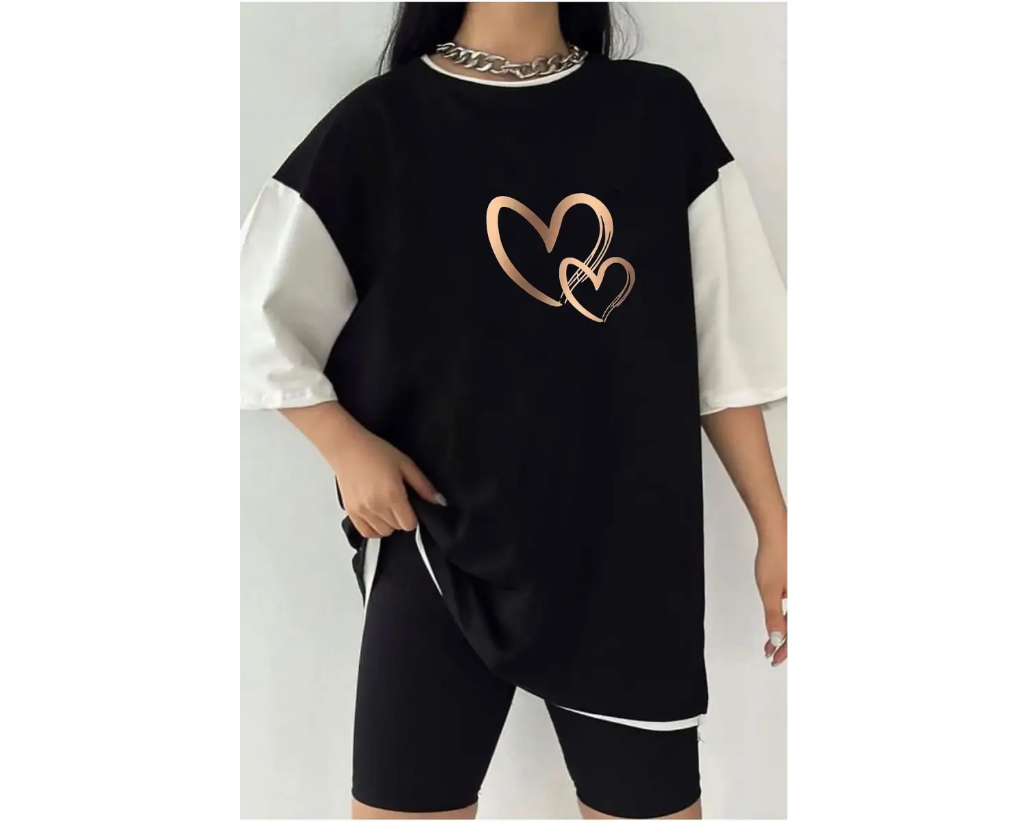 Çift Renk KALPLER  2 Baskılı Unisex Tshirt