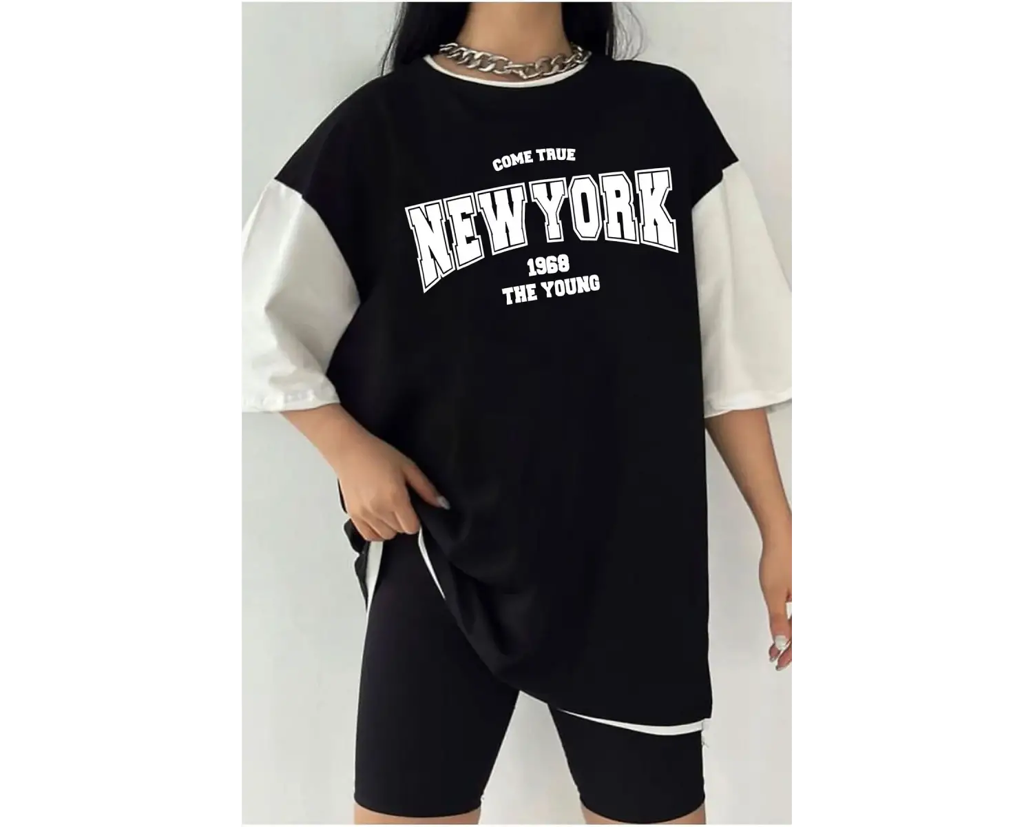 Çift Renk NEW YORK g Baskılı Unisex Tshirt
