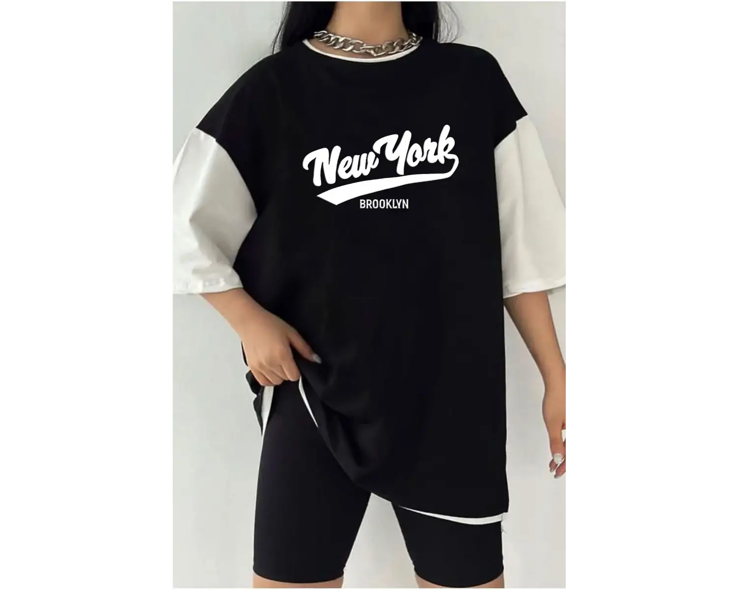 Çift Renk NEW YORK K Baskılı Unisex Tshirt