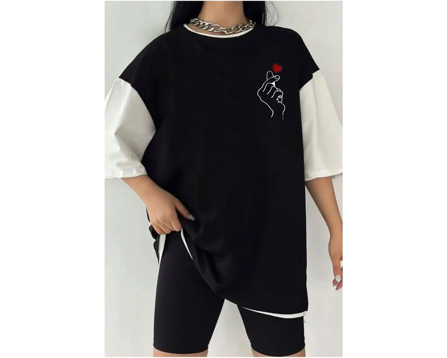 Çift Renk PEKİ KALP Baskılı Unisex Tshirt