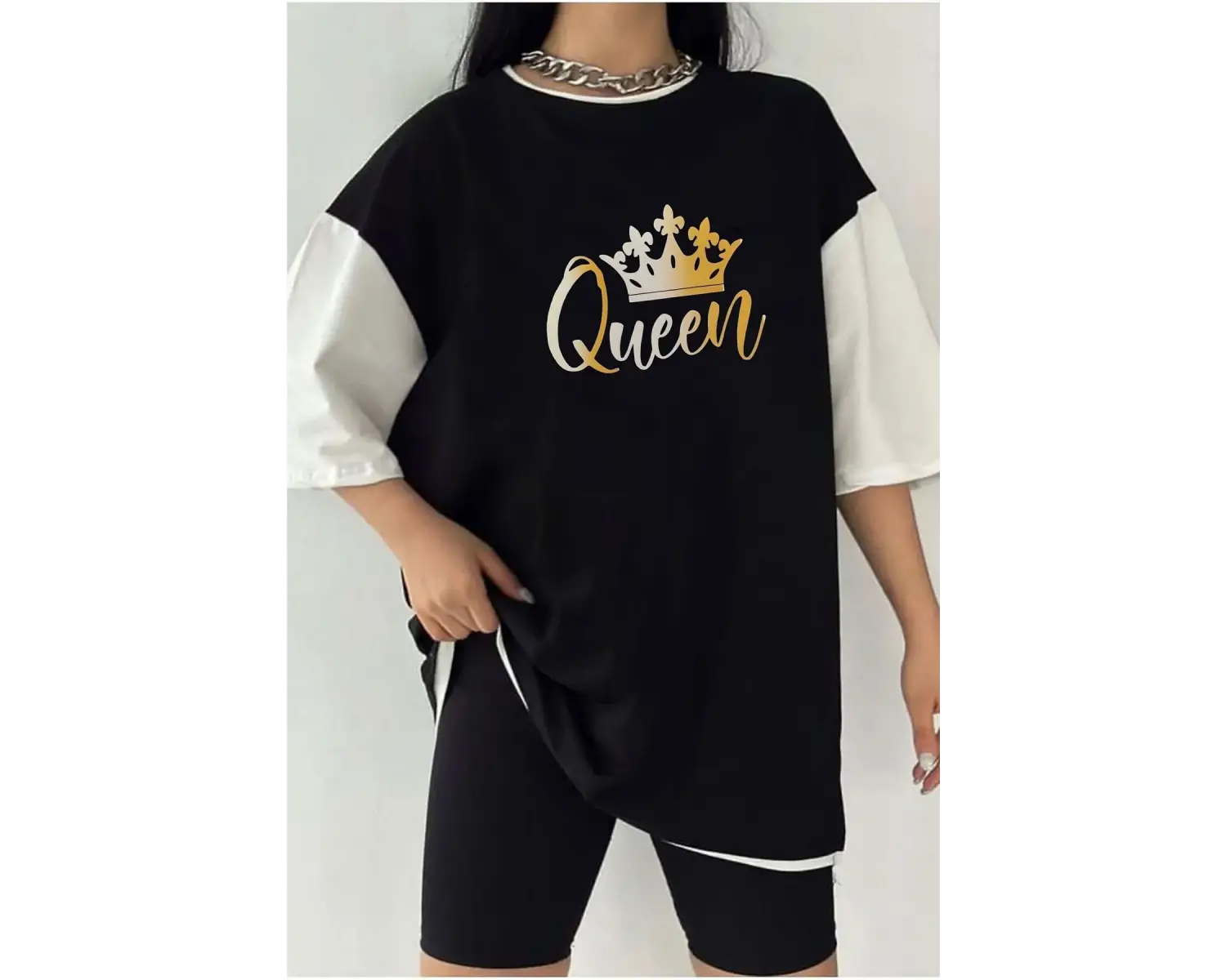 Çift Renk QUEEN Baskılı Unisex Tshirt