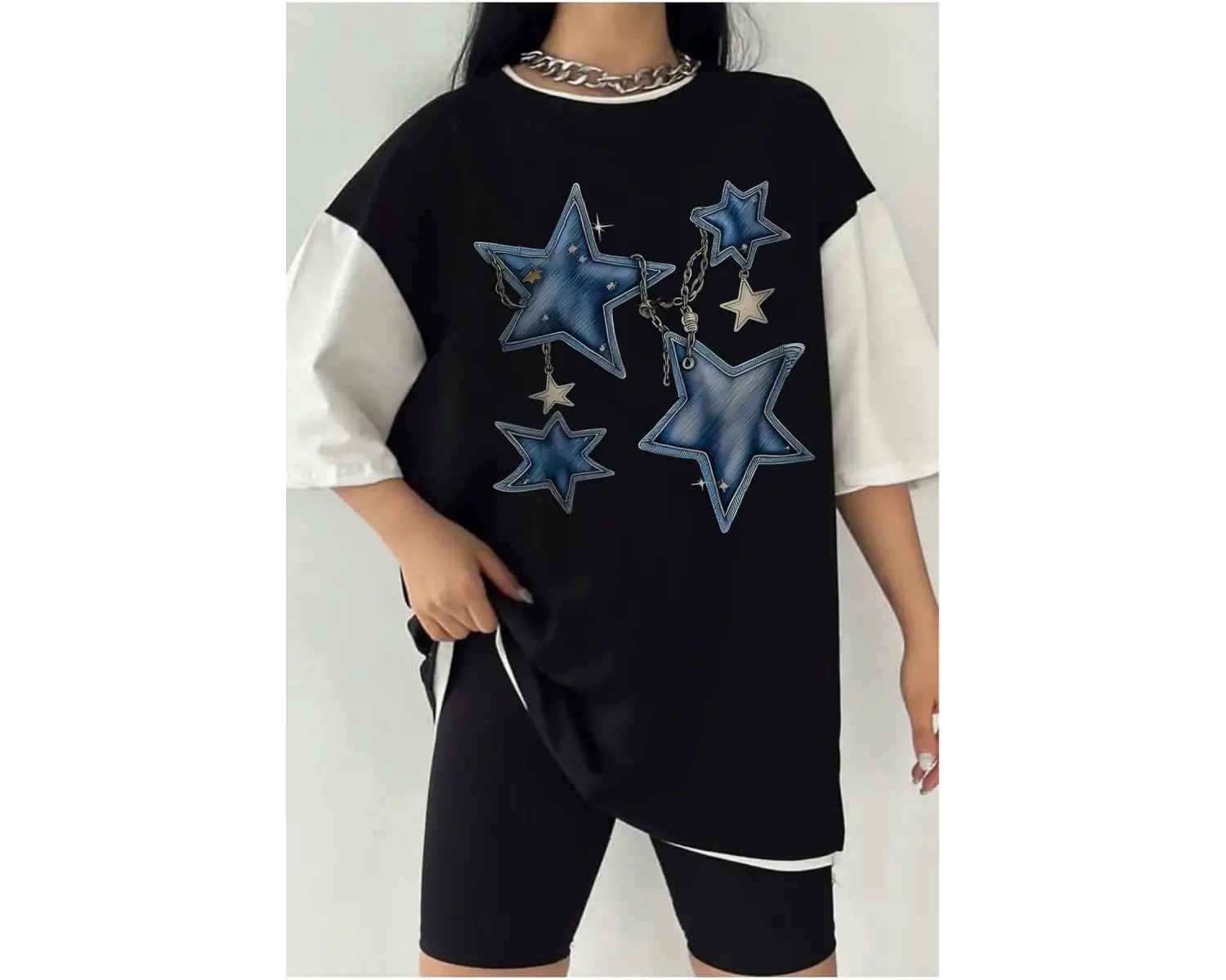 Çift Renk YILDIZ 3 Baskılı Unisex Tshirt