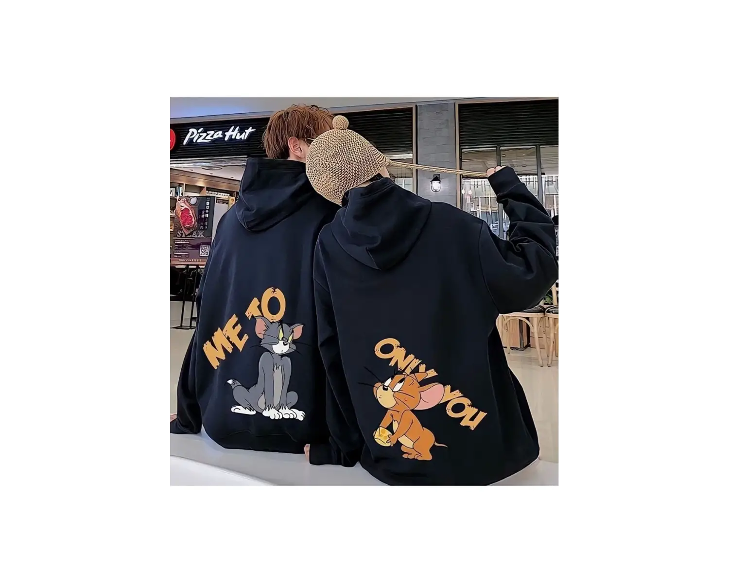 Çift Sevgili Siyah Only You 2li Sevgili Kombini Oversize Kapüşonlu Sweatshirt