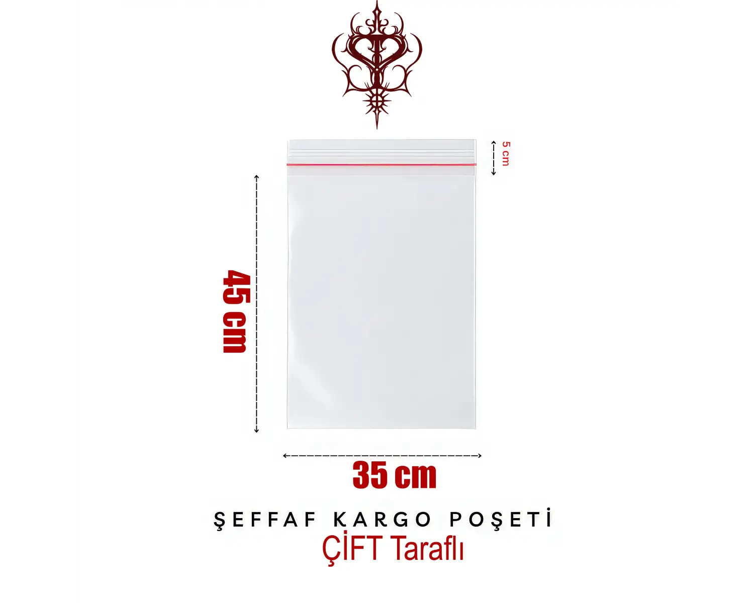 Çift Taraflı Şeffaf Kargo Poşeti 80 Mikron 35 x 45 Cm + 5 Cm