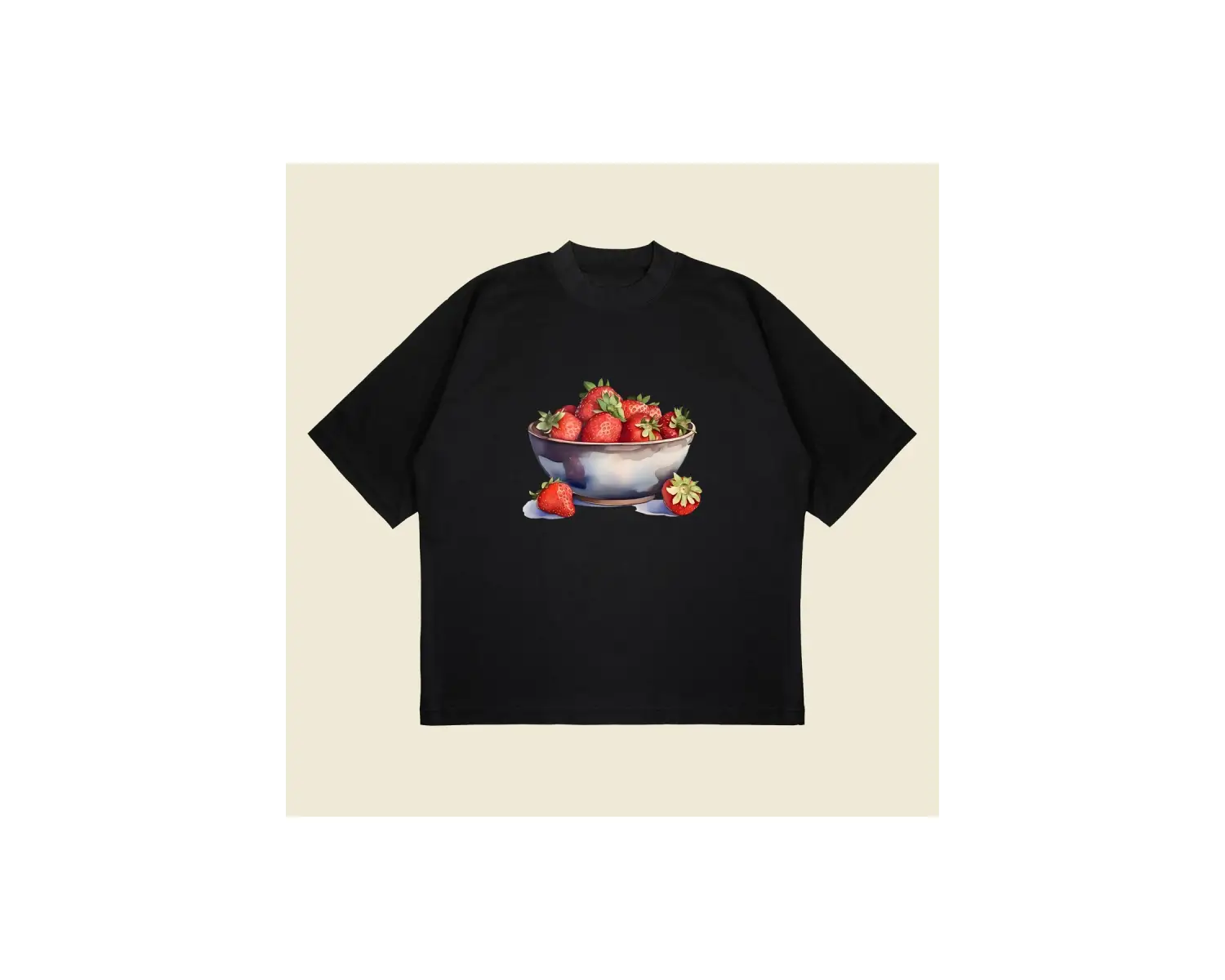 Çilek Vintage Baskılı Oversize Unisex Pamuklu Nefes Alan Kalın Kumaşlı