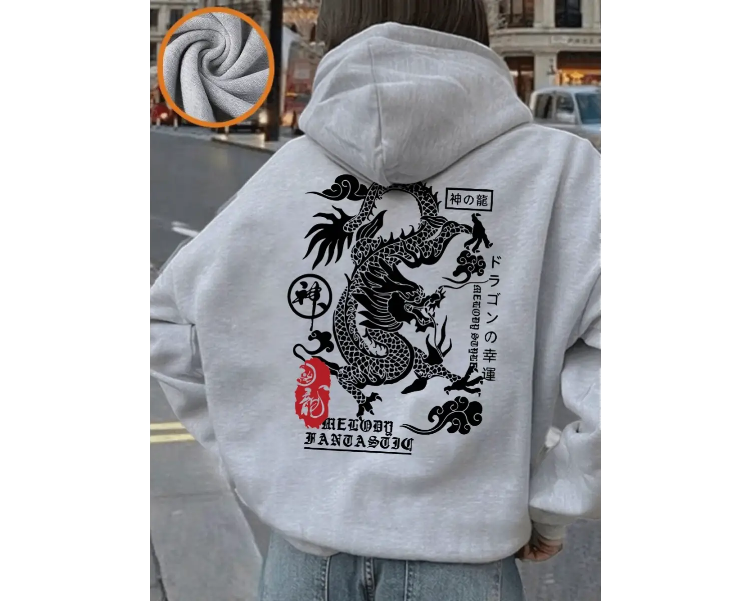 Çin Ejderha Baskı Kapüşonlular Bayan Rahat Gevşek Kazak Kış Polar Sıcak Kazaklar Rahat Cep Ka