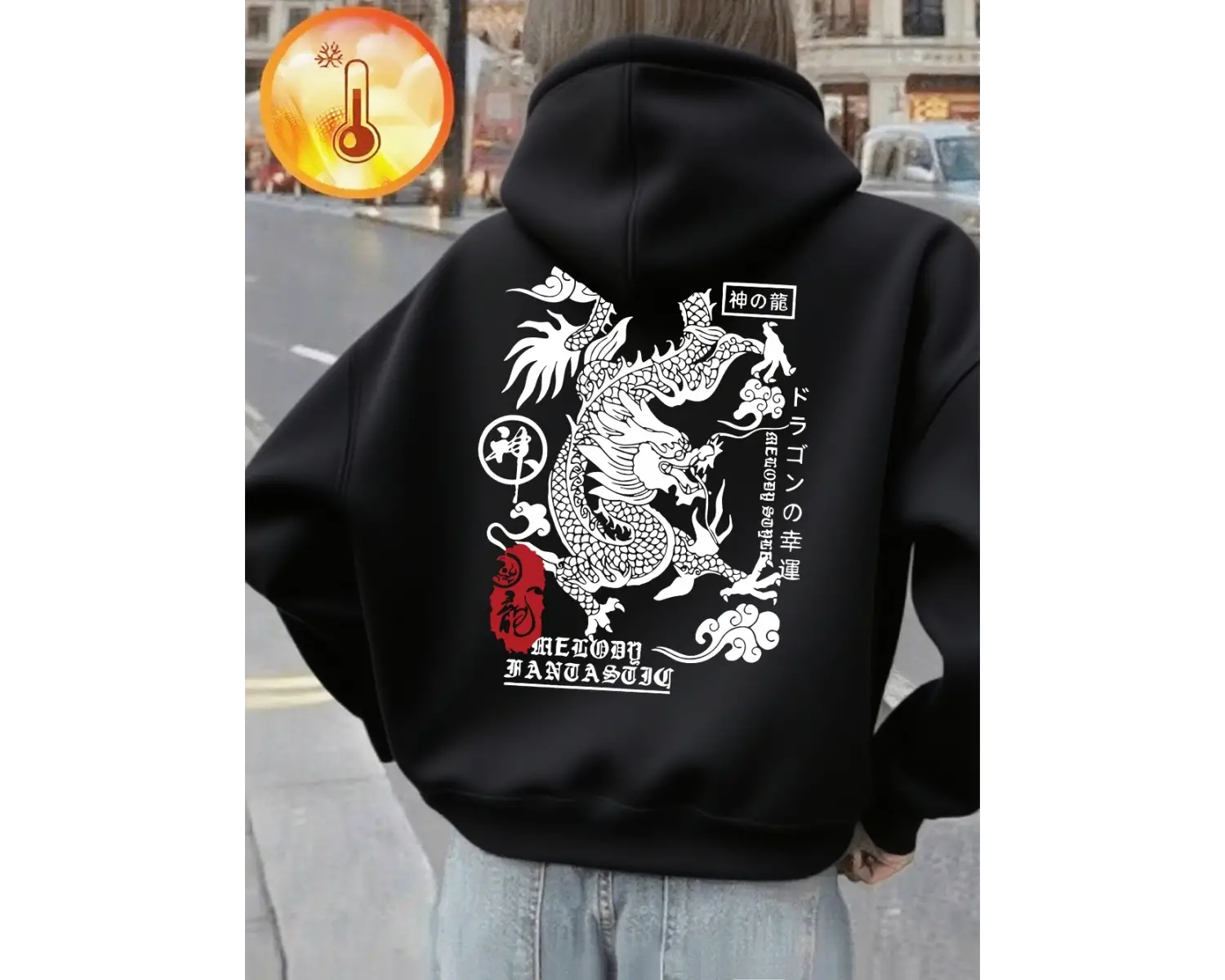 Çin Ejderha Baskı Kapüşonlular Bayan Rahat Gevşek Kazak Kış Polar Sıcak Kazaklar Rahat Cep Ka