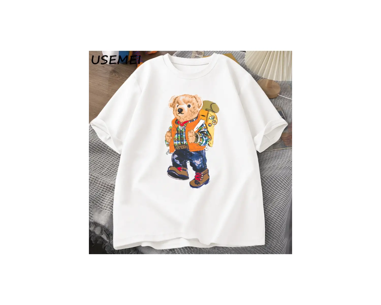 Classic Bear Print T Shirt Brand Men Summer Cotton T-shirt Short Sleeved Funny Graphic Tees C