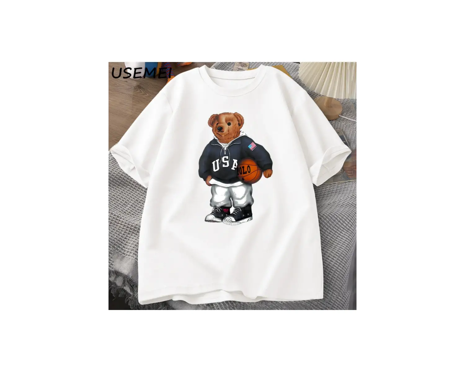 Classic Bear Print T Shirt Brand Men Summer Cotton T-shirt Short Sleeved Funny Graphic Tees C
