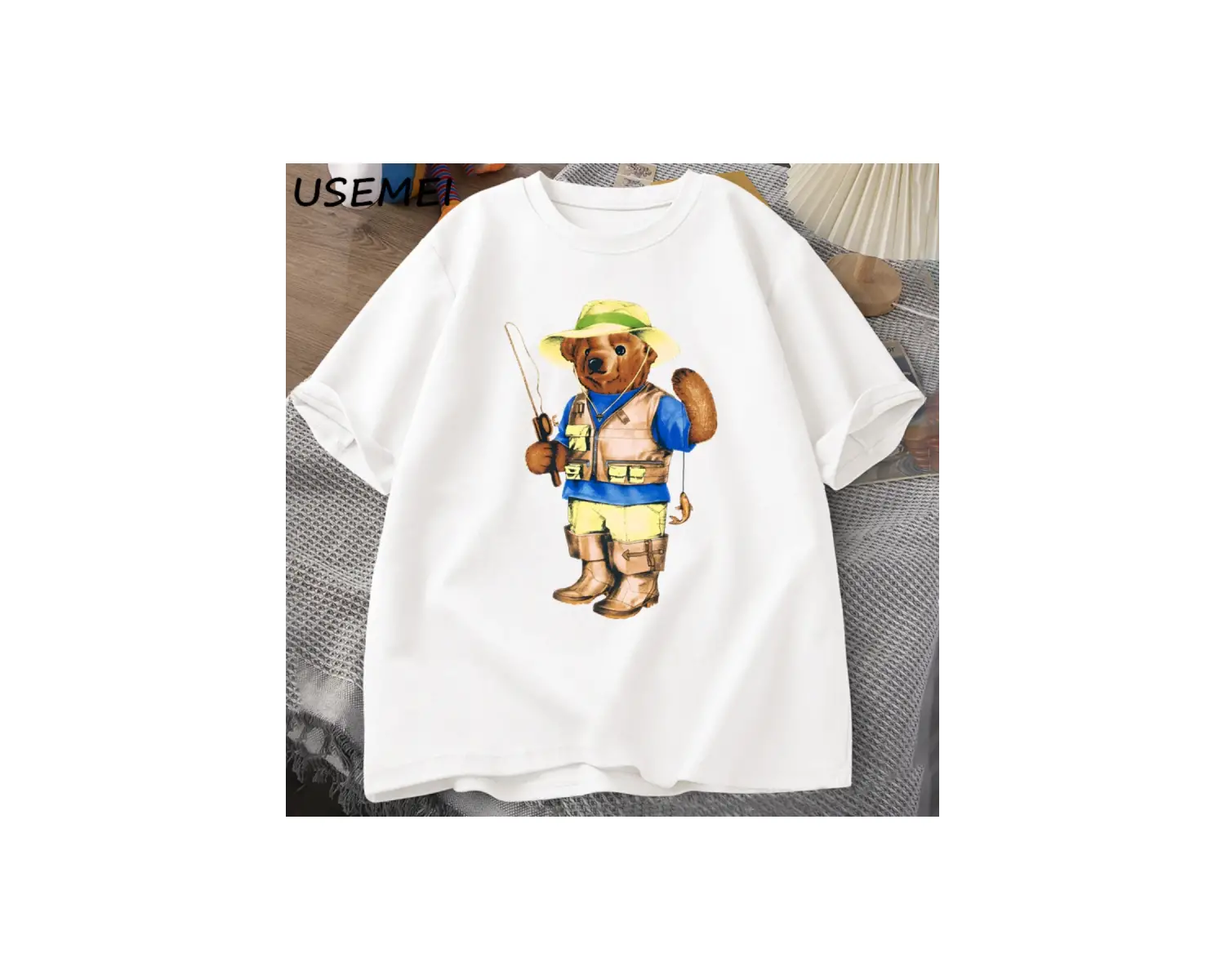 Classic Bear Print T Shirt Brand Men Summer Cotton T-shirt Short Sleeved Funny Graphic Tees C