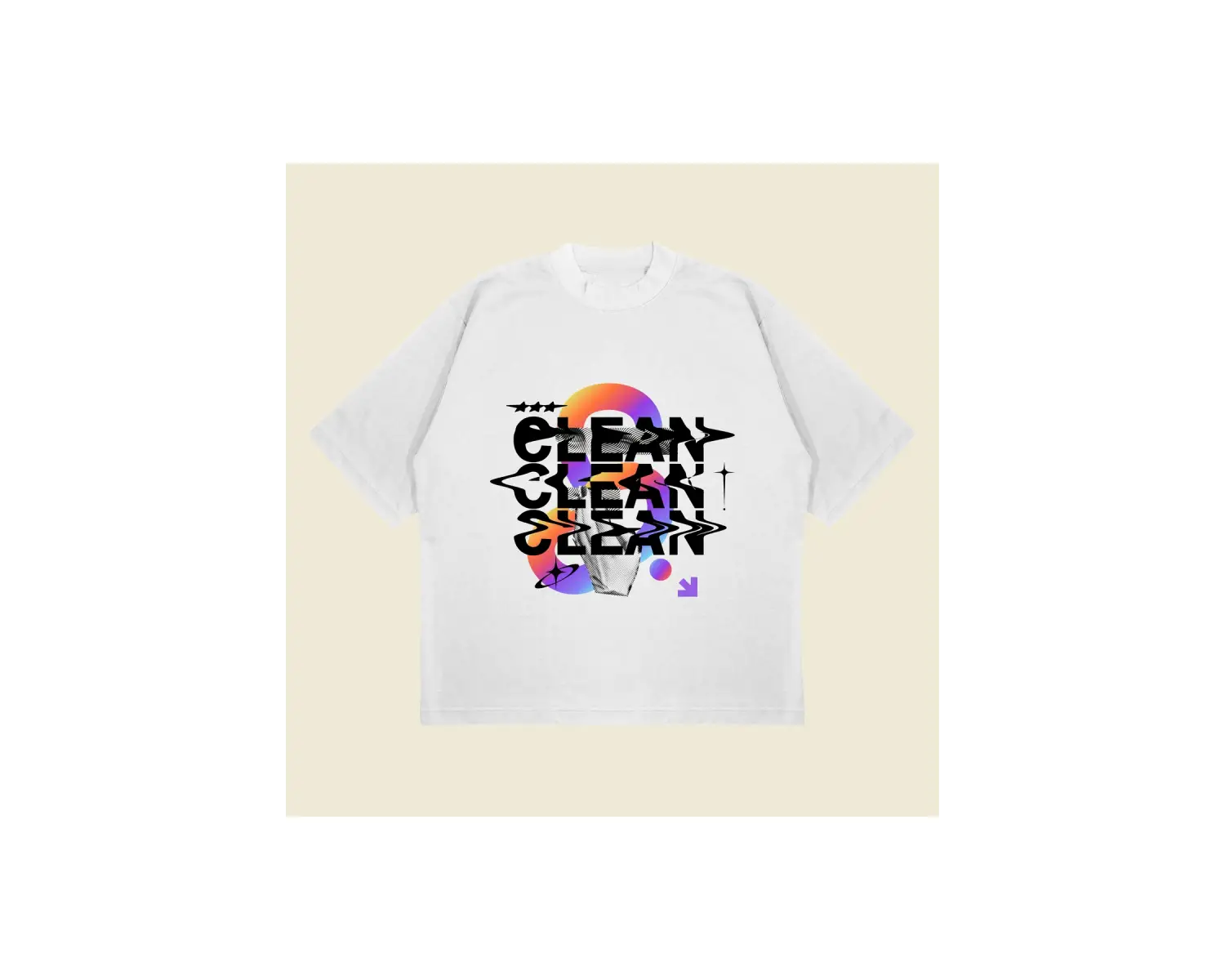 Clean Baskılı Oversize Unisex Pamuklu Nefes Alan Kalın Kumaşlı