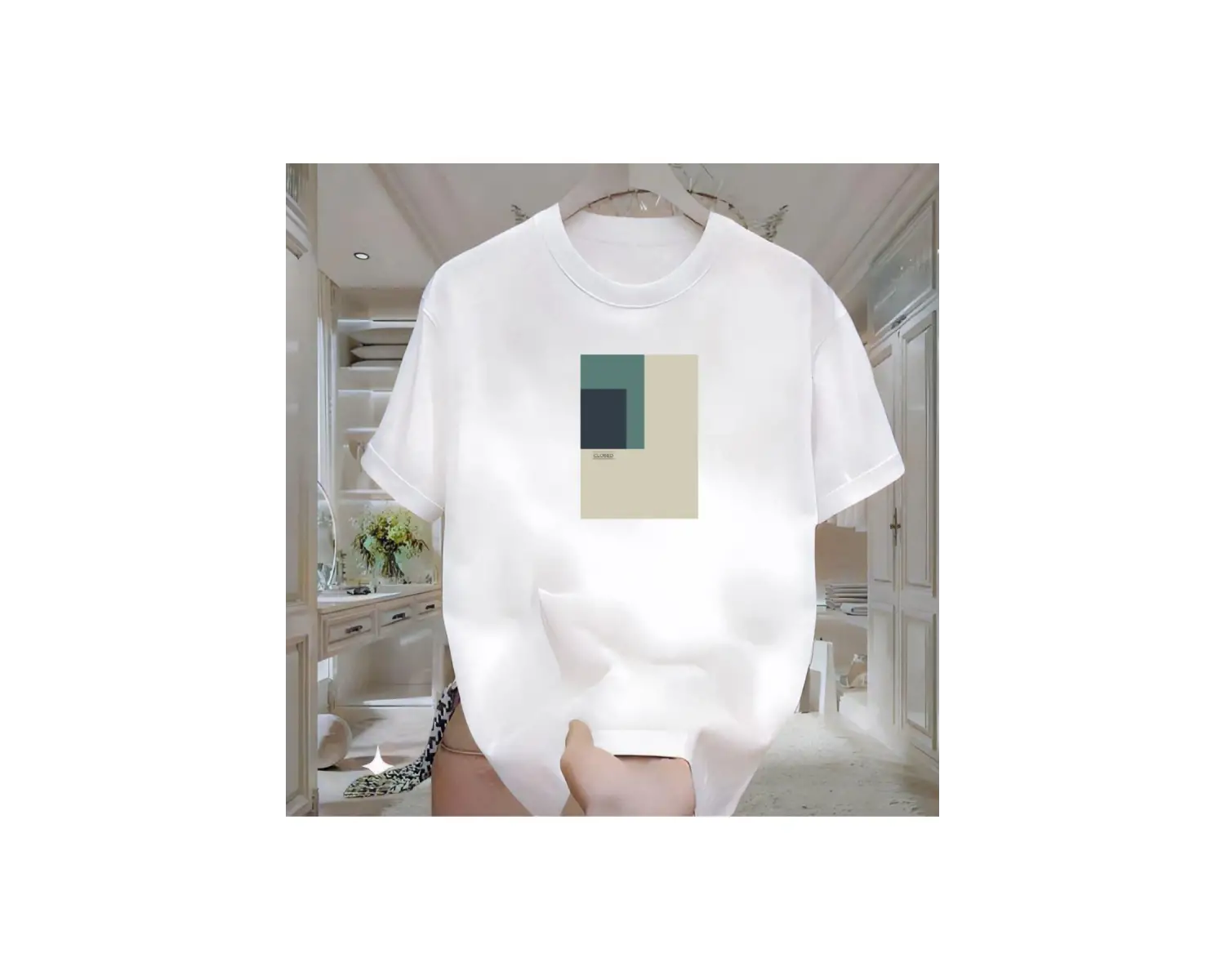 Closed Desen Baskılı Beyaz