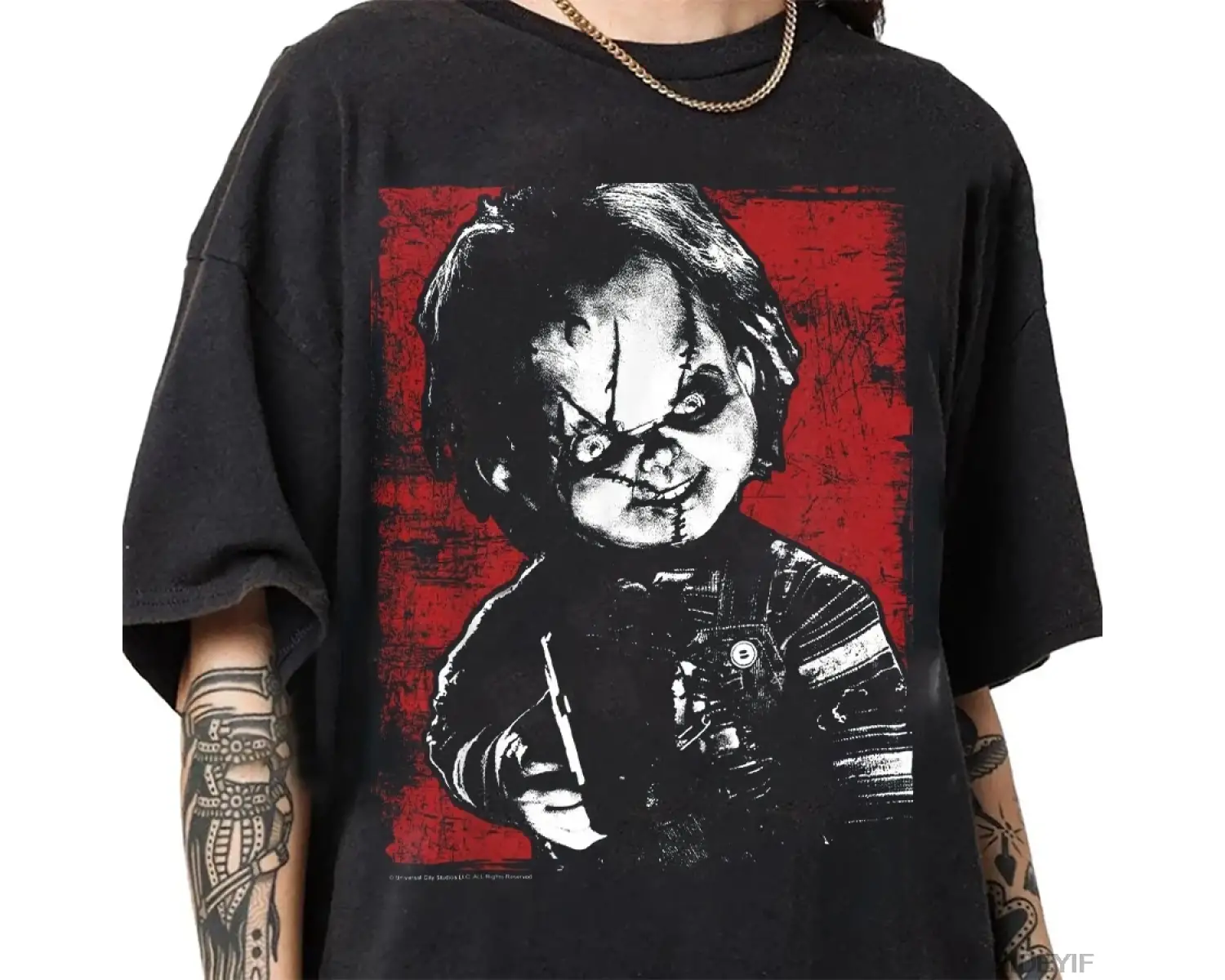 Çocuk Oyuncağı Chucky Sıkıntılı Portre T-shirt Erkekler Kadınlar Için % 100% Pamuk T Shirt Kı