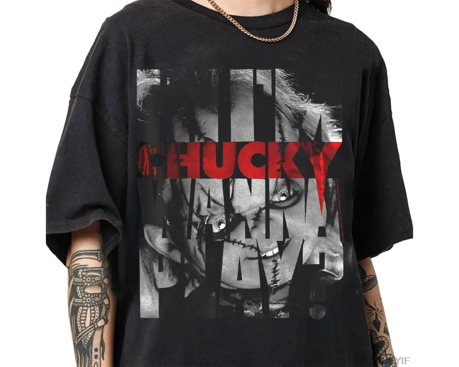 Çocuk Oyuncağı Merhaba Ben Chuckyyim Oynamak İstiyorum Yazılı Tişört Erkek Kadın %100 Pamuk