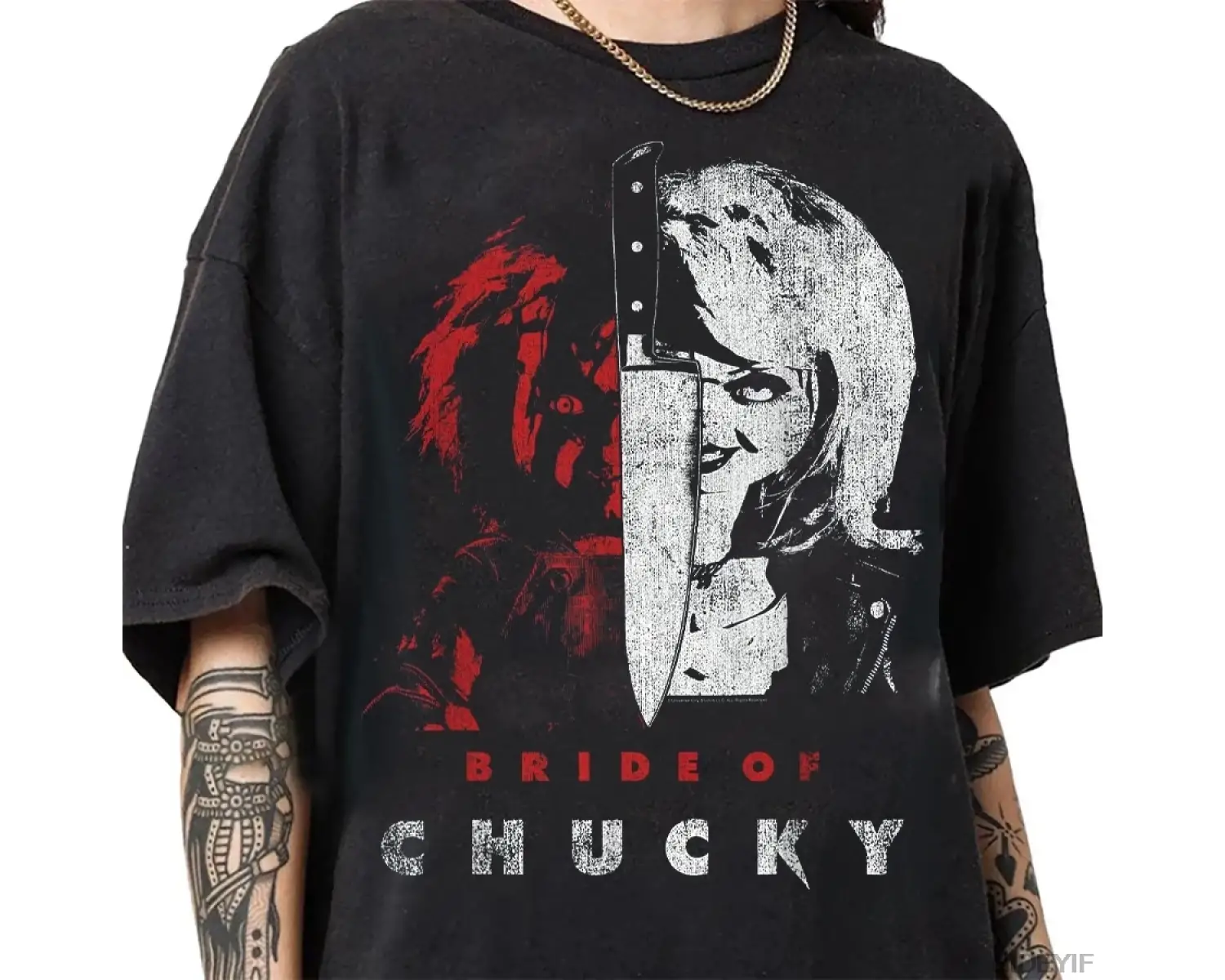 Çocuk Oyunu Chuckynin Gelini Bölünmüş Portre T-shirt Erkekler Kadınlar Için % 100% Pamuk T S