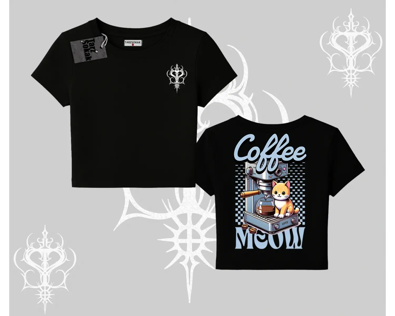 Coffee Meow Kahve Temalı Kedi Arka Baskılı Babby Tee Tshirt